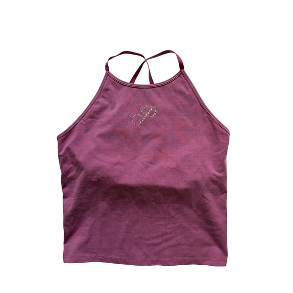 PINK Victoria's Secret Tops - Victoria's Secret PINK All-Day Cotton High-Neck Bra Tank Plum Purple Rhinestone